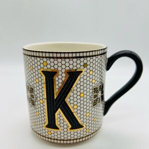 Anthropologie Black, White and Gold Geometric Monogram M Mug Bistro Style